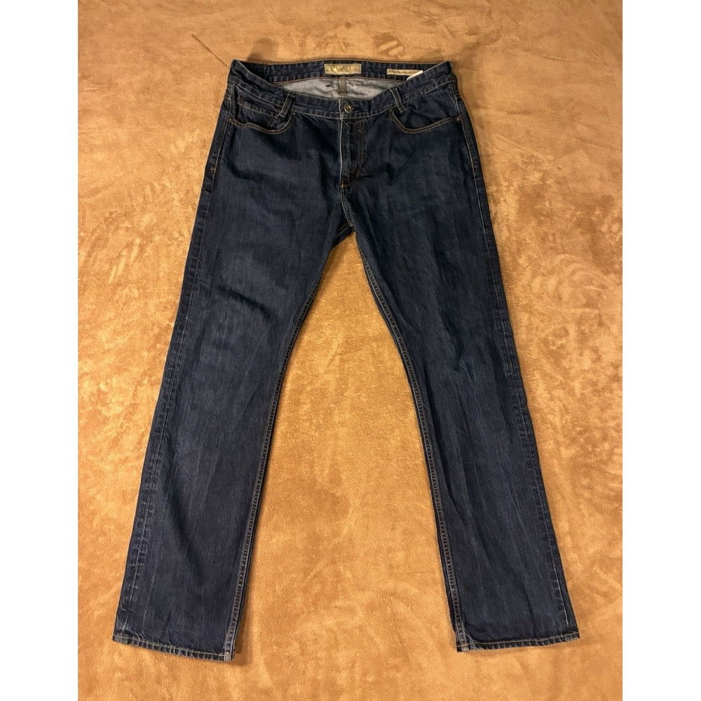 Guess Mens Jeans Huntington Regular Straight Leg 38 Dark Blue Wash Rigid Denim